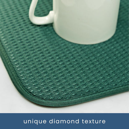 S&T INC. Dish Drying Mat, 16” x 18”, Absorbent Microfiber Kitchen Counter Mat, Drying Pad for Dishes, Utensils, Pots and Pans, Large, Diamond Texture, Emerald Green