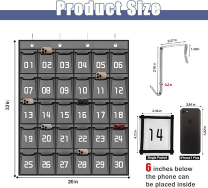 Loghot Classroom Accessories Closet Pocket Chart for Cell Phones Holder Wall Door Hanging Organizer (30 Pockets Gray)