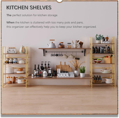 4NM No Assembly Foldable Bookshelf, 5-Shelf Collapsible Bookcase Storage for Small Spaces, 62.2" H, Brown and Golden