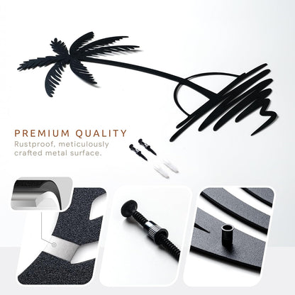 Metal Palm Tree with Sunset Wall Art, Large Outdoor Wall Decor, Tropical Beach Decor for Living Room, Bedroom, Garden Home Wall Sign, Perfect Metal Wall Art for Beach House (Black, 48 x 40 inches)