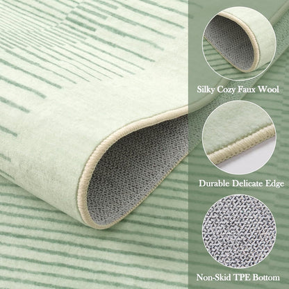 Wonnitar Striped Sage Green 9x12 Rugs for Living Room, Non-Slip Soft Sage Green Bedroom Rug, Low Pile Minimalist Floor Carpet for Nursery Playroom Department (Green,9' x 12')
