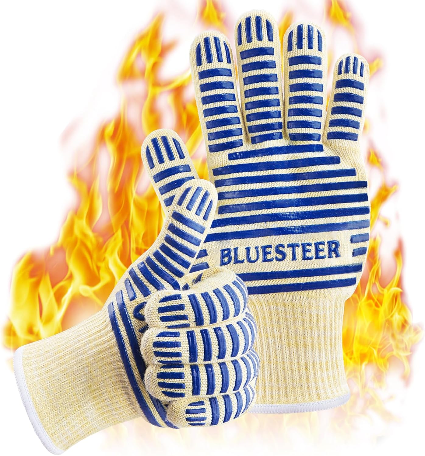 Oven Gloves, Heat Resistant 540 Degrees Grilling Gloves, Hot Surface Handler Non-Slip Silicone Oven Mitts with Fingers, BBQ Gloves for Cooking/Kitchen/Baking, Pack of 2