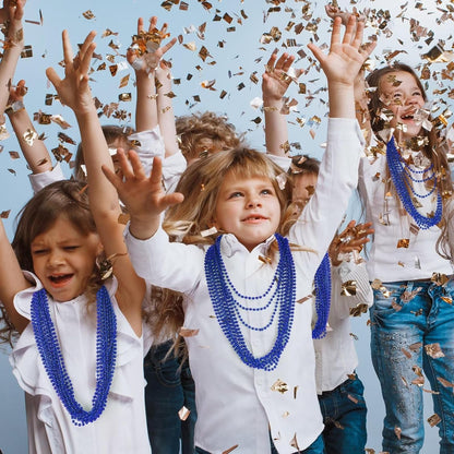 50PCS Christmas Bead Necklace, Blue Bead Necklaces Stuff, 33" Mardi Gras Beads Necklace Costume, Festival Parade Throw Accessories for Wedding Birthday Party Events Supplies Decorations