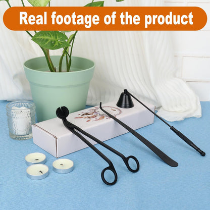 3 in 1 Candle Accessory Set(3 Set), Premium Candle Wick Trimmer, Candle Snuffer, Wick Dipper, Elegant Candle Care Kit with Gift Package for Candle Lovers (Black)