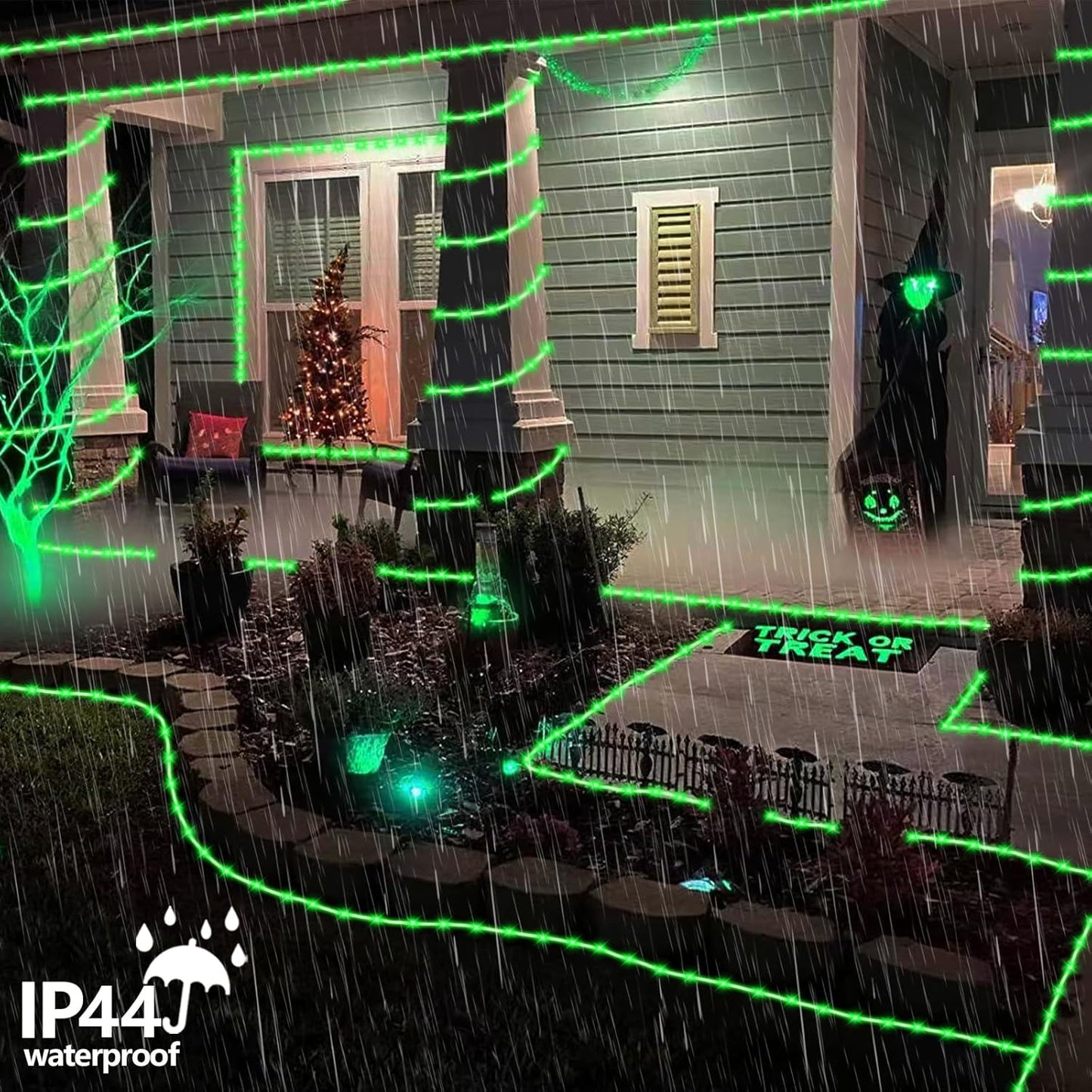 YEGUO 2 Packs Each 33ft 100 LED Solar Rope Lights Outdoor Waterproof, Green String Lights for Outside, 8 Modes Fairy Lights in Clear Thin Tube for Camping Fence Patio Garden Trampoline Deck