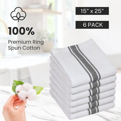 WHITEWRAP Kitchen Dish Towels for Kitchen, Highly Absorbent for Drying and Cleaning, Durable and Soft Tea Towels – 6 Pack, 100% Ring Spun Cotton 15 x 25 Inches – Black