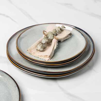 AmorArc Ceramic Dinnerware Sets,Handmade Reactive Glaze Stoneware Plates and Bowls Sets,Highly Scratch Resistant | Dishwasher & Microwave Safe Dishes Set,Service for 6 (18pc)