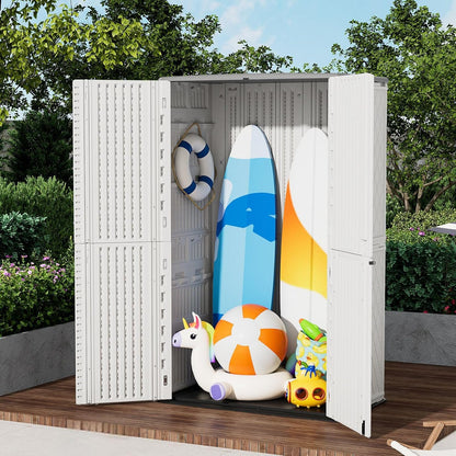ZZM Large 67 Cu.ft Waterproof Storage Shed, Outdoor Storage Cabinet，Durable Resin Storage for Patio Furniture, Garden Tools, Pool Accessories, Mower Storage (White)