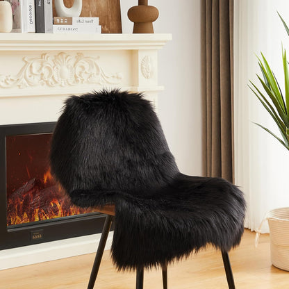 AMTOVO Faux Fur Rug, Black Small Area Rug, Fluffy Sheepskin Rug, Fuzzy Ultra Soft 2 x 3 ft Shag Rugs for Bedroom Sofa Throw Cushion Room Decor, Sheepskin
