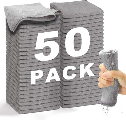 Microfiber Cleaning Cloth Grey-50Pcs (13x13 inch) 2100 Series Ultra Soft Highly Absorbent Rags for Cleaning, Reusable and Lint Free Cleaning Towels for Housekeeping-Machine Wash (Gray)