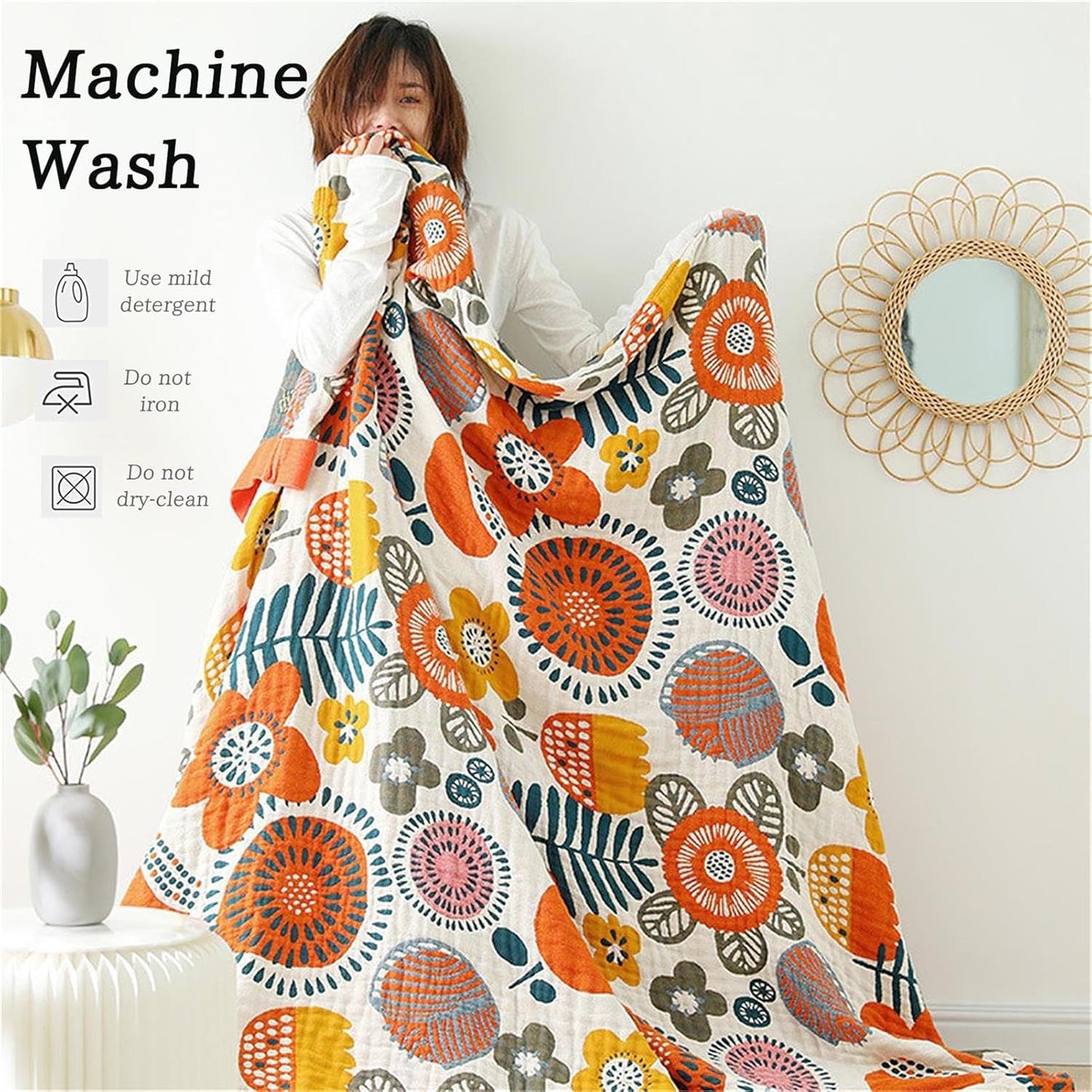 Throw Blanket Queen Size Summer Blanket for Couch Bed 80''x90'',100% Cotton Woven Muslin Blankets Travel Soft Warm Mexican Blanket Boho Quilt Home Decor for Women