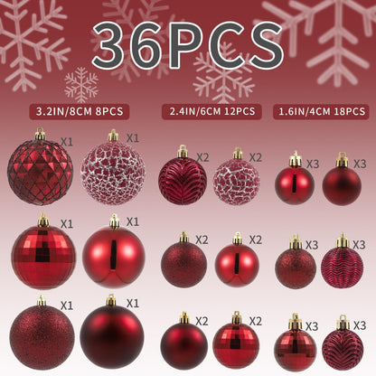 LANGXUN 36pcs Wine Red Christmas Tree Decorations Balls, Bolas De Navidad, 2025 Christmas Decor, Indoor Outdoor Shatterproof Christmas Ornaments, Xmars Party Wedding Suppiles