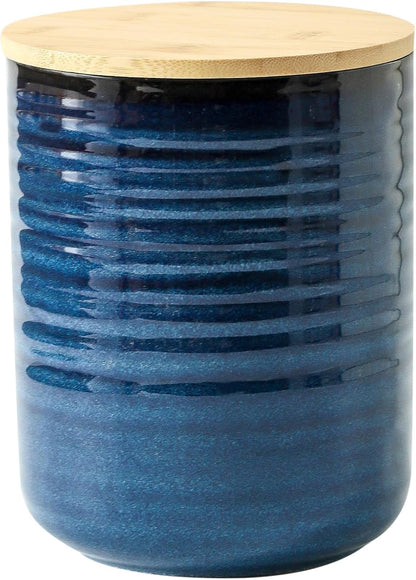 Hasense Ceramic Canister with Airtight Lid for Kitchen Counter, 80 Ounce Large Ceramic Food Storage Jar with Seal Ring for Serving Flour, Grain, Cereal, Pasta, Coffee, Sugar, Tea and Spice, Blue