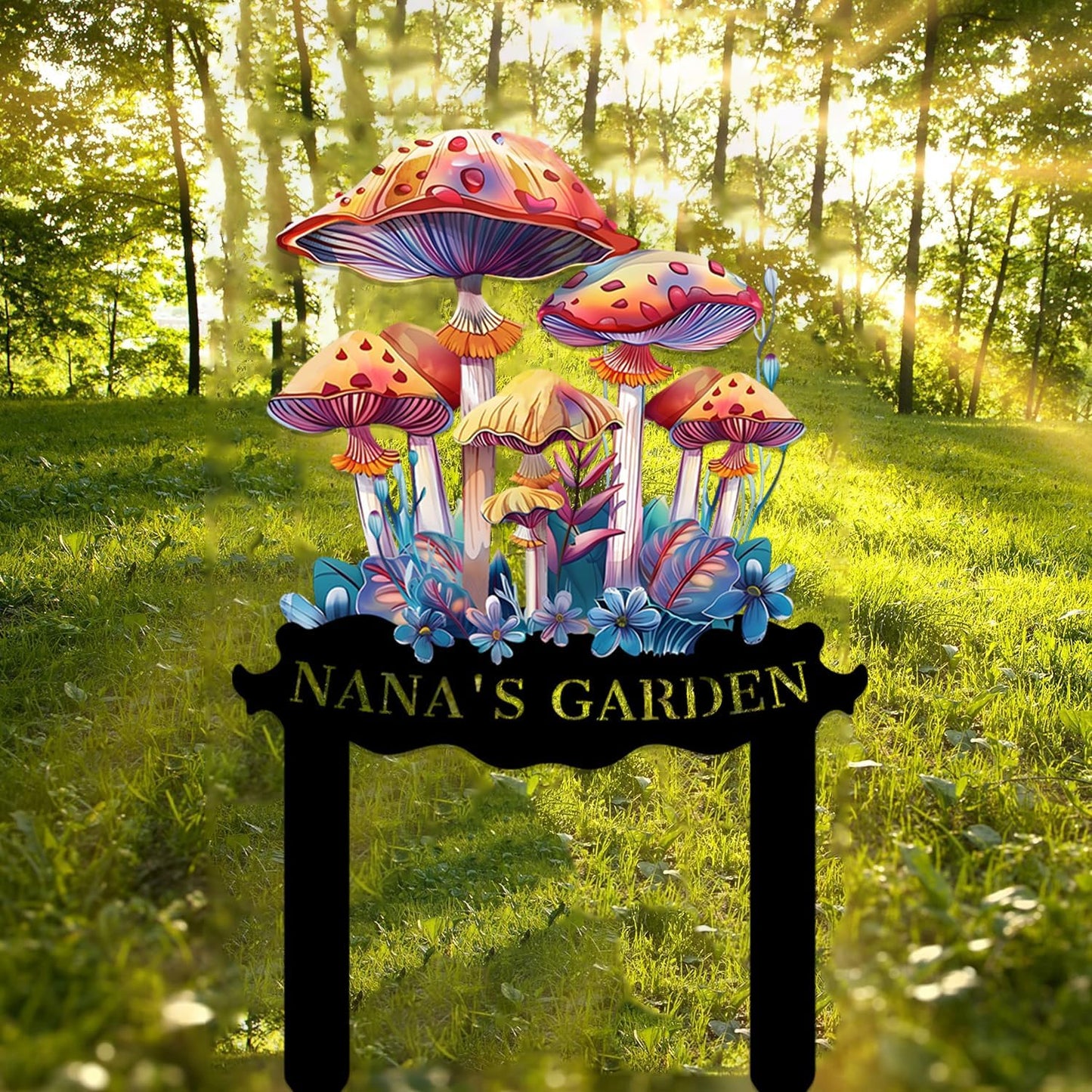 Personalized Mushroom Metal Sign with Stake,Custom Gardener Family Name Signs Outdoor Decor,Customized Flowers Gardening Birthday Gifts,Butterfly Plaque for Patio Lawn Porch Backyard Front Door Garage