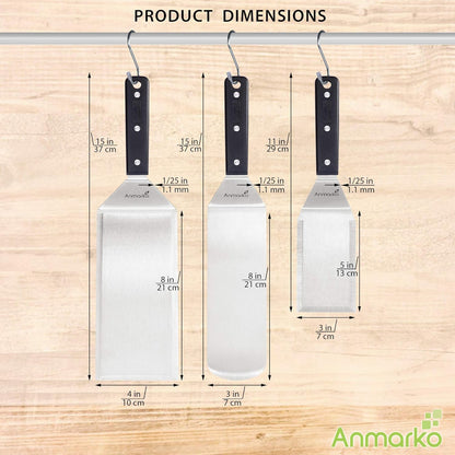 Stainless Steel Spatula Set - Heavy Duty Spatula and Scraper - Great for Cast Iron Griddle BBQ Flat Top Grill - Commercial Grade