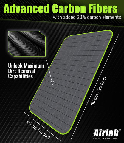 Airlab Carbon Microfiber Towels for Car Glass Window Polishing Cleaning Cloth Auto Detailing Lint Free Streak Free Drying Car Wash Large Towel, Pack of 2, 20" x 16", Grey-Green