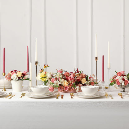 Christian Siriano Zinnia Porcelain Dinnerware Set, 12-Piece Plates and Bowls Set, White and Gold Dish Set for 4, Scalloped Edge, Hand Wash Only