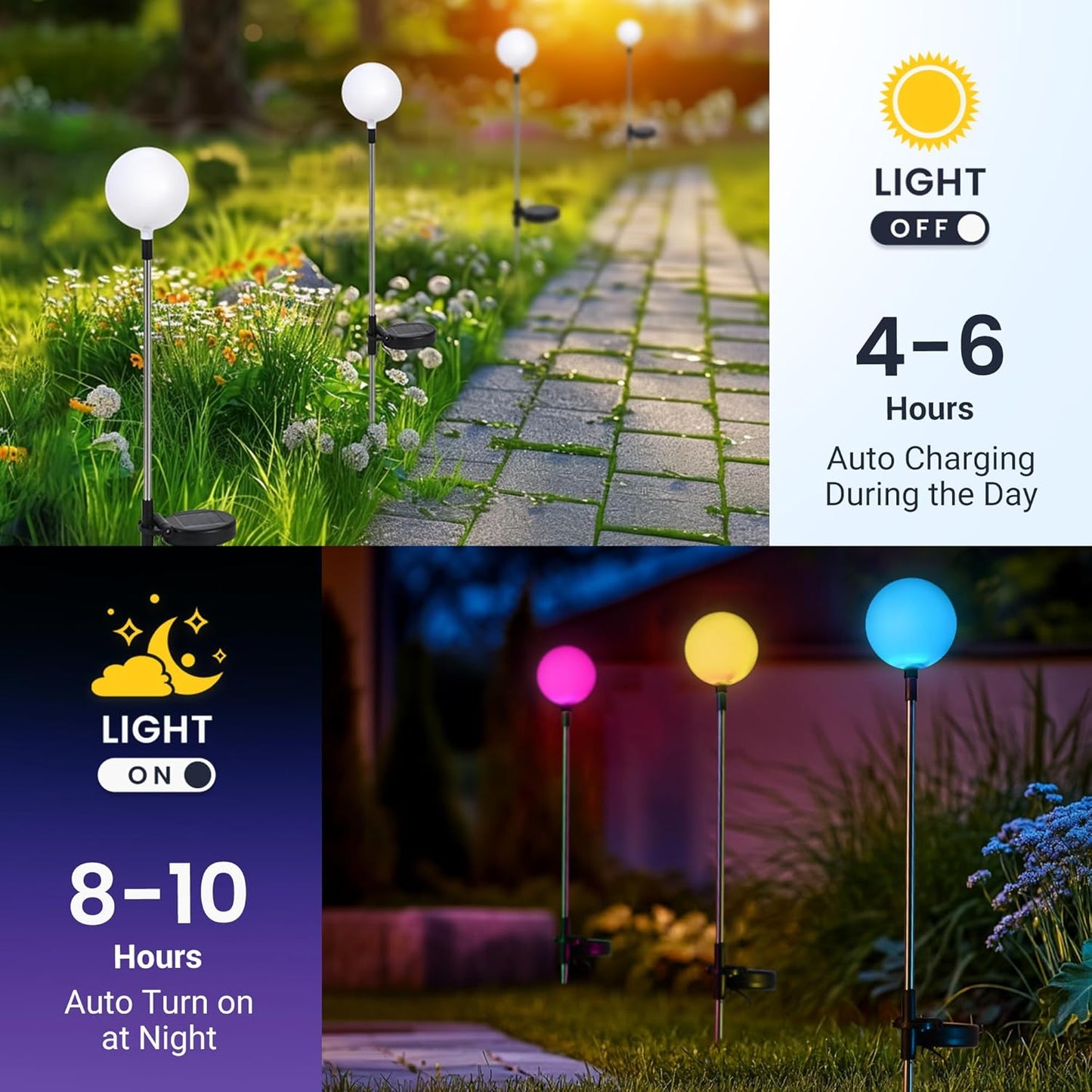 SOLPEX Solar Garden Lights 6 Pack, Solar Globe Lights Outdoor Waterproof, Multi-Color Changing Garden Spheres Outdoor Waterproof, Ball LED for Garden Decorations