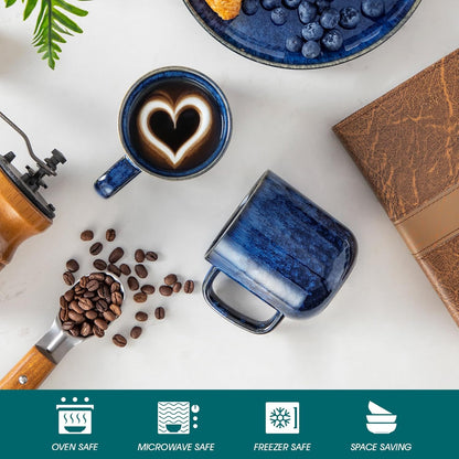 vancasso STARRY Coffee Mugs Set, 12 oz Ceramic Coffee Cups for Latte Hot Tea Cappuccino Cocoa Milk Stoneware Cups Set of 6, Dishwasher & Microwave Safe, Blue