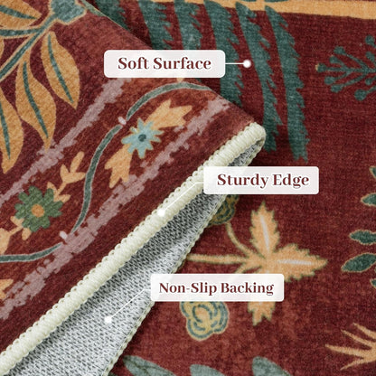 OJIA Jungle Print Washable Area Rugs 5x7, Soft Rugs for Living Room Ultra-Thin Non-Shedding Modern Bedroom Rug, Stain Resistant Throw Rug Large Carpet for Kids Nursery Dining Room, Red