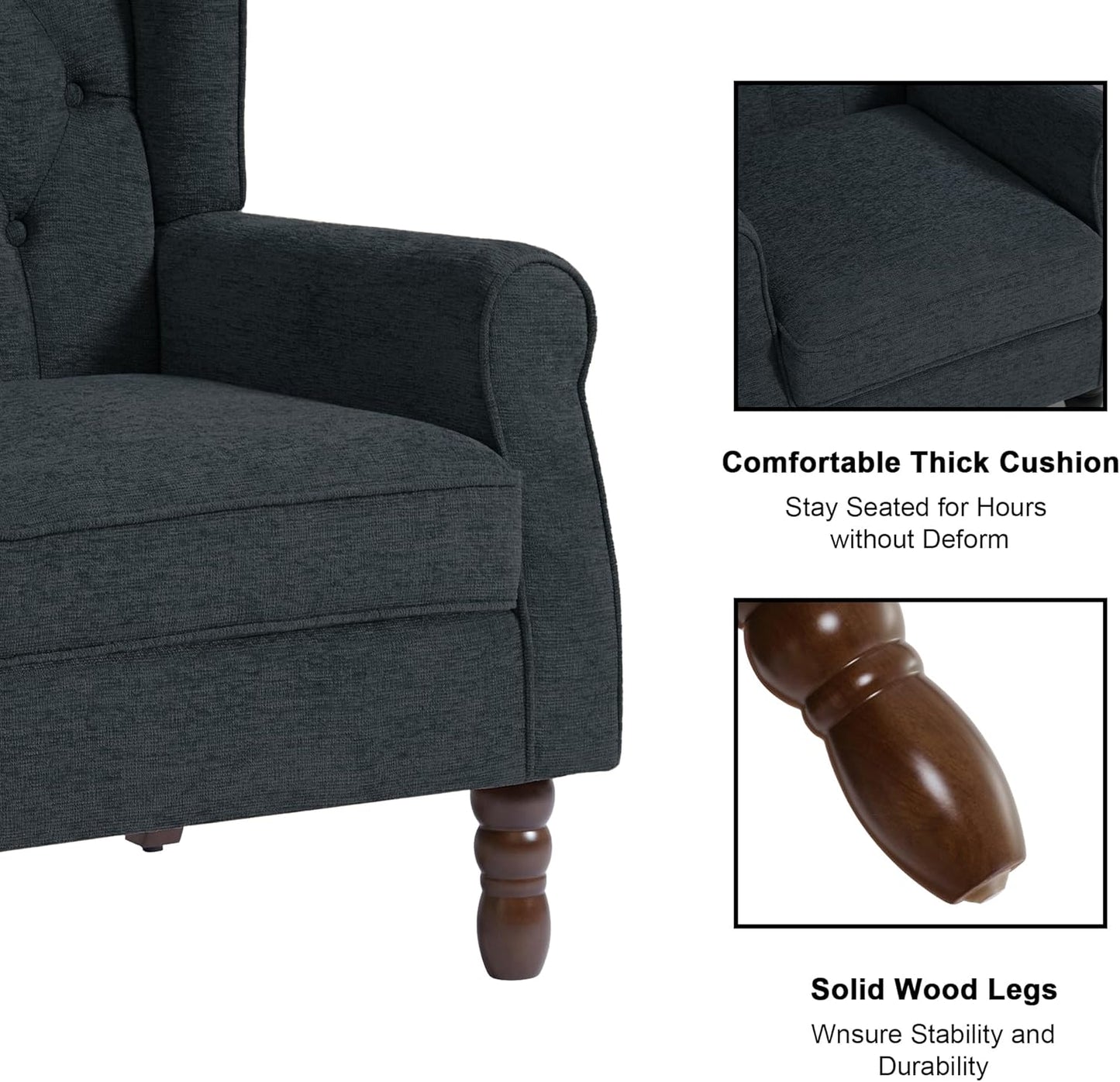 Accent Chair, Upholstered Armchair with Button Tufted High Back & Solid Wood Legs, Comfy Wingback Reading Single Sofa Chair for Small Spaces, Living Room, Bedroom (Blue, Set of 2)