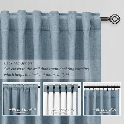 BOODII Blue Black Out Curtains 84 Inch Long for Bedroom Window Room Darkening Full Light Blocking Curtains Back Tab Neutral Elegant Nursery Baby Blackout Curtain Thermal Insulated Linen Drapes 52x84