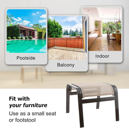 Outdoor Patio Footstools Aluminum Outdoor Ottomans Footrest Small Seating Wicker Furniture Patio Ottoman 2 Pieces Brown