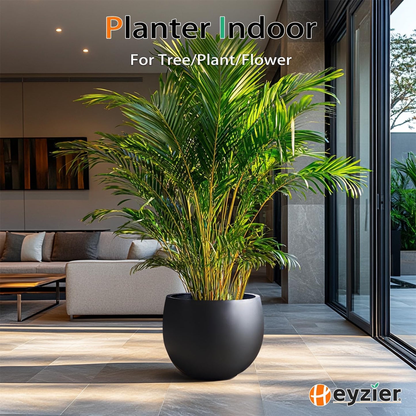 Ball Concrete Planter Outdoor Indoor, Large Tall Cement Plant Pots for Trees Flowers (Black, 16 inch)