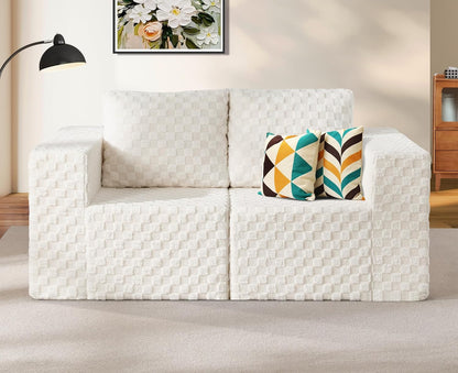 Modular Sectional Sofa 2 Seater Loveseat Modular Couch with Deep Seat Memory Foam Cloud Chair with Pillows Oversized Sectional Sofa for Living Room Bedroom (Plush White, Loveseat)