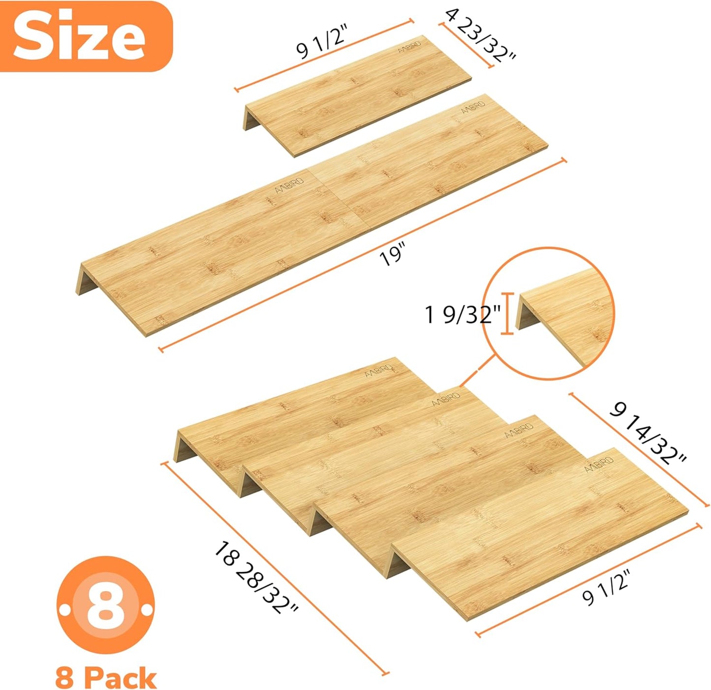 AMBIRD Bamboo Spice Drawer Organizer with Non-slip Mat,4 Tier - 2 Set Jar Spice Rack Tray From 9.5''to 19'', Seasoning Organizer for Kitchen,Cabinet,Drawers,Countertop