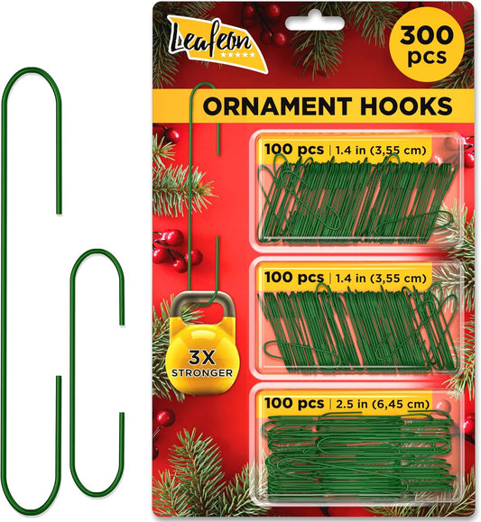 Leafeon 300 Pack Christmas Ornament Hooks for Christmas Tree Decoration – The Best Holiday Ornament Hangers (Green)