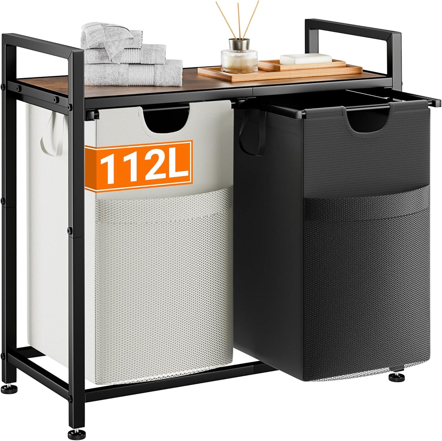 Lulive Double Laundry Hamper, Multifunctional Basket Organizer, 112L Laundry Sorter with Removable Bags and Fabric Handles, Large Top Shelf Laundry Bag for Bathroom, Dorm, Laundry Room