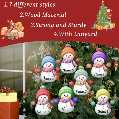Personalized Christmas Ornaments with Names Snowman Custom Family Ornament Customized Xmas Tree Hanging Wood Decoration Gift 3.15"（8cm） Green
