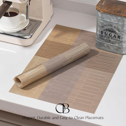 Placemats Set of 12 - Easy Clean Woven Vinyl Placemats for Dining Table, Indoor/Outdoor Place Mats, Washable PVC Table Mats （Gold Dune）