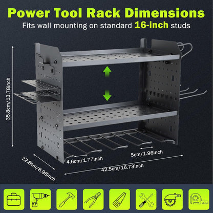 Wall Mount for EGO-Compatible Tools – 3-Layer Adjustable Garage Organizer 200lbs – Heavy Duty Hanger for Leaf Blower, Trimmer, Weed Eater (grey)