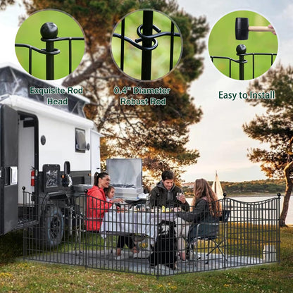 4 Panels No Dig Dog Fence Outdoor for Yard, 48 in(H) X 10.5 ft(L) Decorative Tall Garden Fence Animal Barrier, Rustproof Metal Wire Garden Edging and Borders, Temporary Fencing Stakes