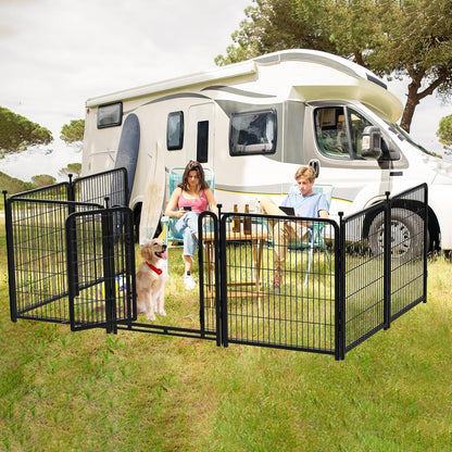 Dog Playpen 48 inch(H) 4 Panels Dog Fence Outdoor for Yard. Metal Dog Pen Heavy Duty Pet Puppy Exercise Pen for Rv Camping Garden Yard, Wide Door Low Threshold Dog Fence Total 8.9 Ft(L)