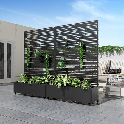 Casaphoria Metal Raised Garden Bed with Trellis and Wheels, 72"x47"x16" Planter Box for Climbing Plants, Vegetables & Vines, Features Drainage Holes and Privacy Screen (Black-Shine)