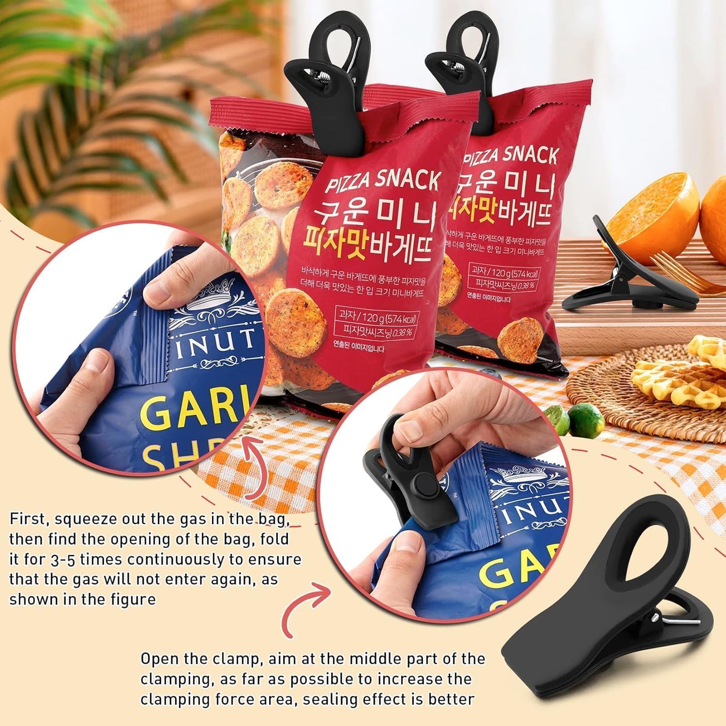 FINDMAG 24 Pack Magnetic Chip Clips for Food Storage, Plastic Bag Clips with Strong Magnet for Fridge, Snack Bags, Chips, and Kitchen Use (Black)