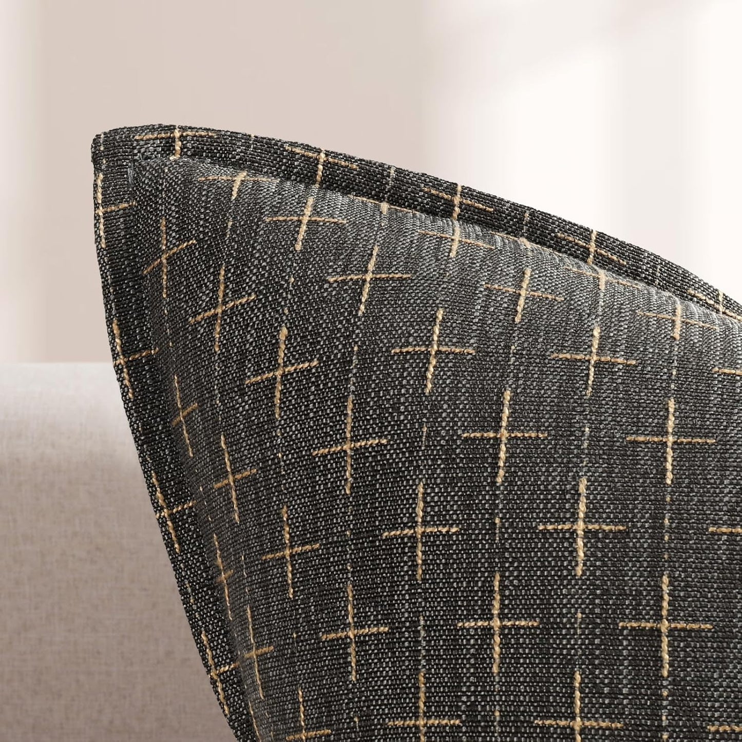 ZWJD Pillow Covers 16x16 Set of 2 Soft Polyester Textured Pillow Covers with Stylish Flange Edge Cozy Farmhouse Throw Pillows for Couch Bed Sofa Living Room