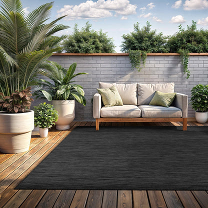 Washable Indoor Outdoor Rug 9x12 Weather Resistant Area Rugs Modern Solid for Porch Deck Balcony Backyard Patio Outside Carpet (9 X 12 Dark Grey)