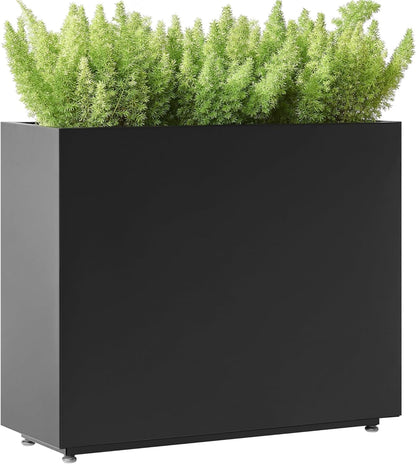Tall & Long Metal Planter with Middle Shelf, 36W x 11D x 30H Large Rectangular Outdoor Planter Box, Span Divider for Garden, Patio, Yard | Easy 5-Min Assembly, Drainage Holes, Adjustable Feet, Black
