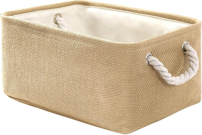 TheWarmHome Decorative Basket Rectangular Fabric Storage Bin Organizer Basket with Handles for Clothes Storage (Beige, Medium-1Pack,13.8L*9.8W*6.7H)
