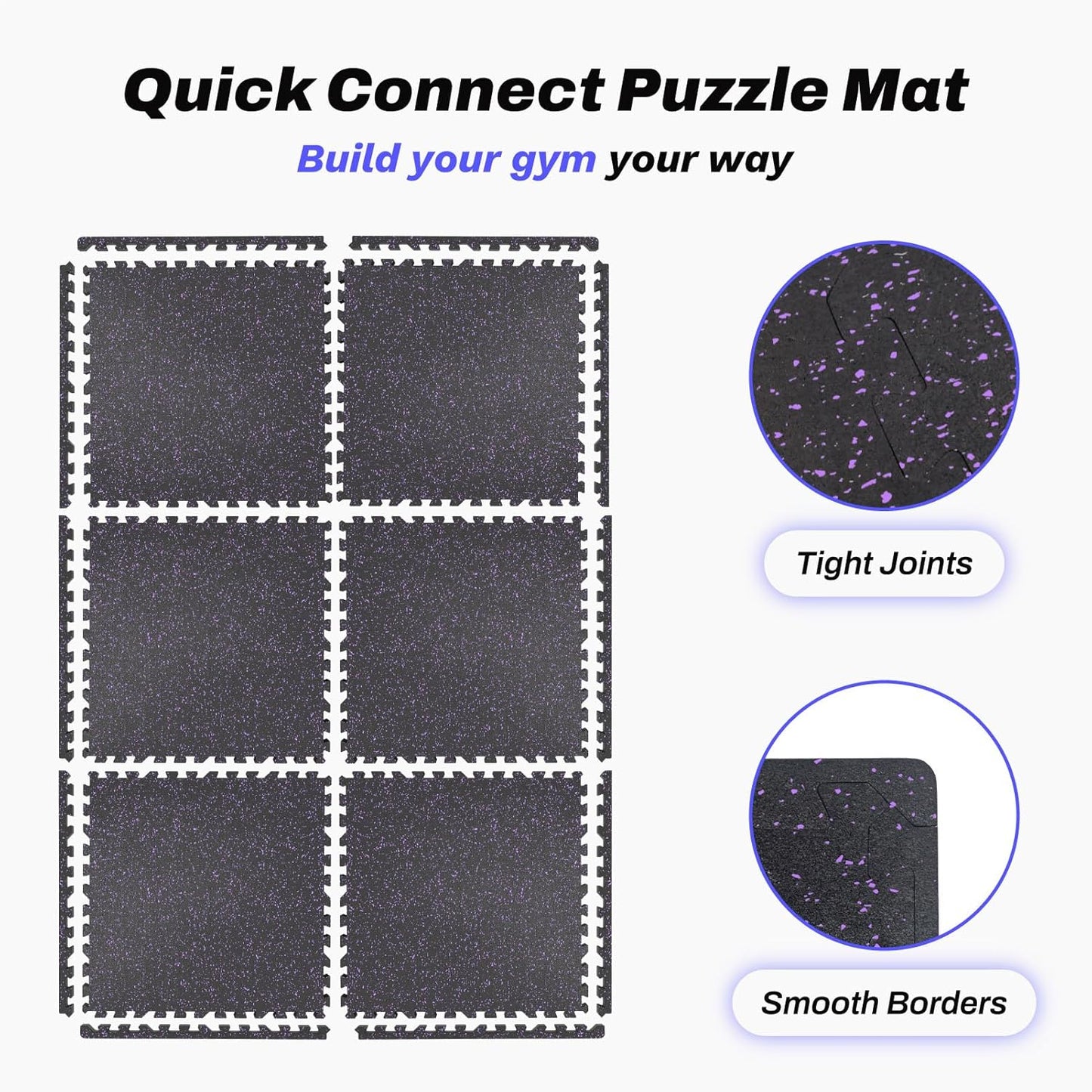 AIRHOP 0.56in Thick 24 Sq Ft Exercise Equipment Mats, 6 Tiles Upgraded Rubber Top with High Density EVA Foam, Large Interlocking Puzzle Gym Flooring for Home Gym, Heavy Weight Workout, 24 x 24in