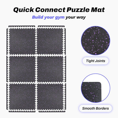 AIRHOP 0.56in Thick 24 Sq Ft Exercise Equipment Mats, 6 Tiles Upgraded Rubber Top with High Density EVA Foam, Large Interlocking Puzzle Gym Flooring for Home Gym, Heavy Weight Workout, 24 x 24in