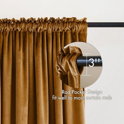 MIULEE Golden Brown Velvet Curtains Thermal Insulated Blackout Curtain Drapes for Bedroom Living Room Darkening 90 Inches Long Curtains Panels Rod Pocket Set of 2