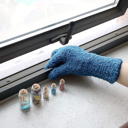 Patelai 2 Pairs Microfiber Gloves for plants Dusting Cleaning Glove Mittens House Cars Blinds Dusting(Blue, Grass Green, Large)