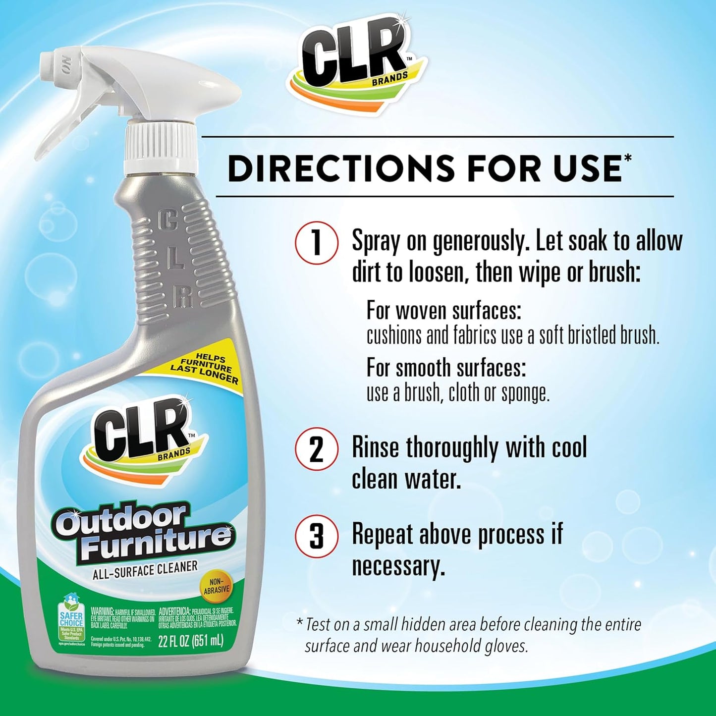 CLR Brands Outdoor Furniture Cleaner, 26 oz. Spray Bottle, Cleans Outdoor Surfaces, Remove Dirt and Grime from Fabric, Wood, Wicker, PVC, Plastic and More