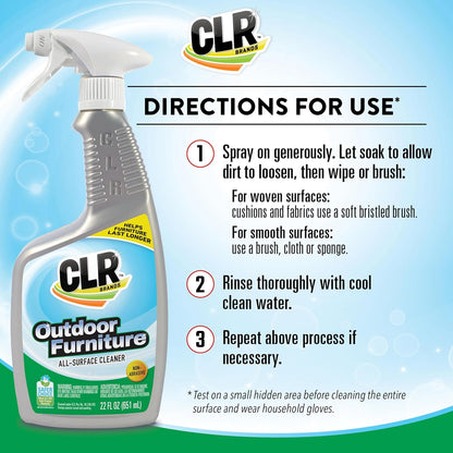 CLR Brands Outdoor Furniture Cleaner, 26 oz. Spray Bottle, Cleans Outdoor Surfaces, Remove Dirt and Grime from Fabric, Wood, Wicker, PVC, Plastic and More