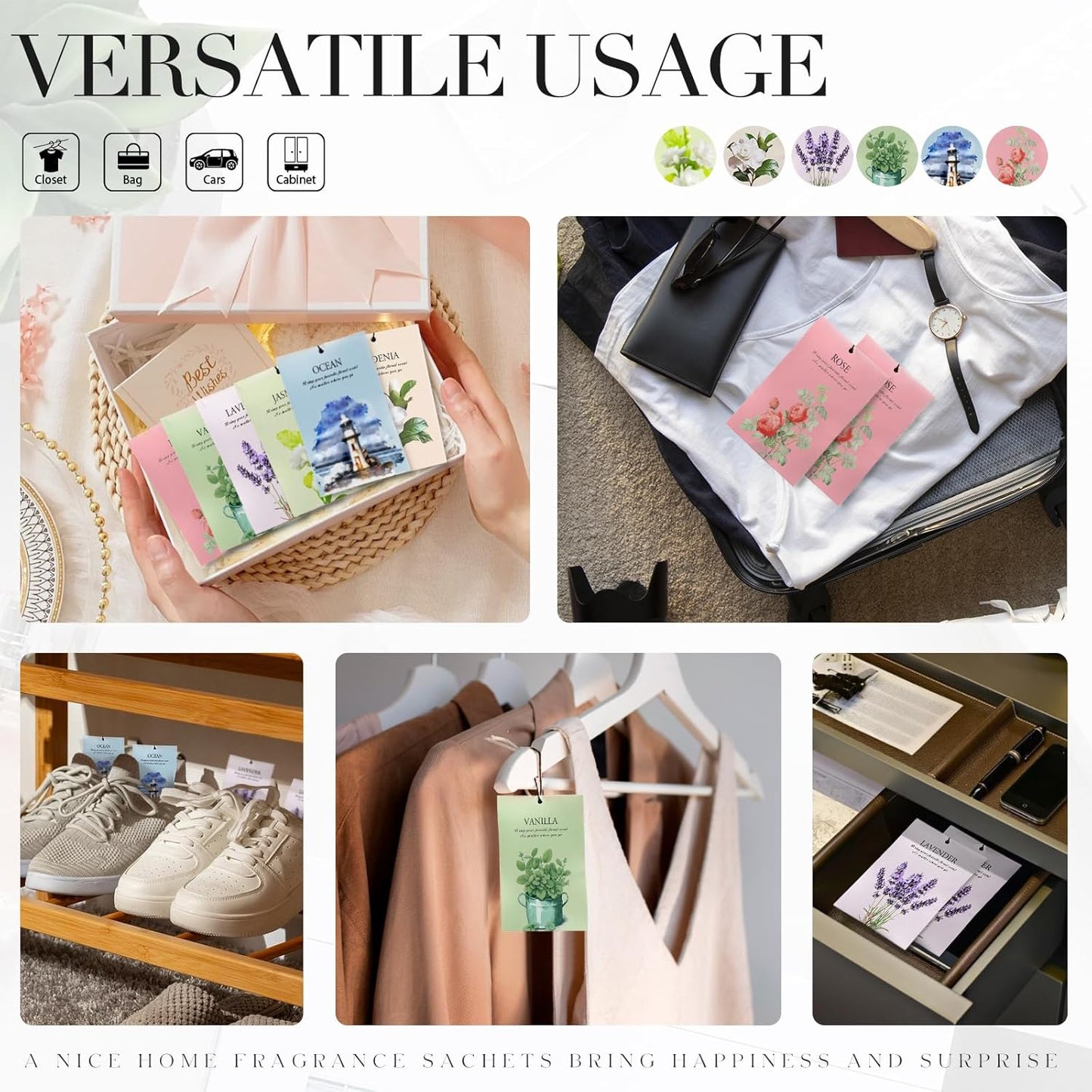 Vanilla Scented Sachet Bags - 12 Pack Closet Freshener Odor Eliminator, Long Lasting Home Fragrance for Drawers, Wardrobes & Cars, House Smell Good Products, Air Freshener for Closet